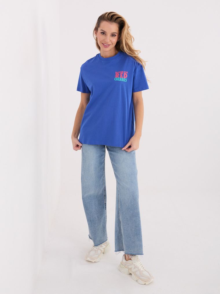 T-shirt damski, niebieski, Sublevel