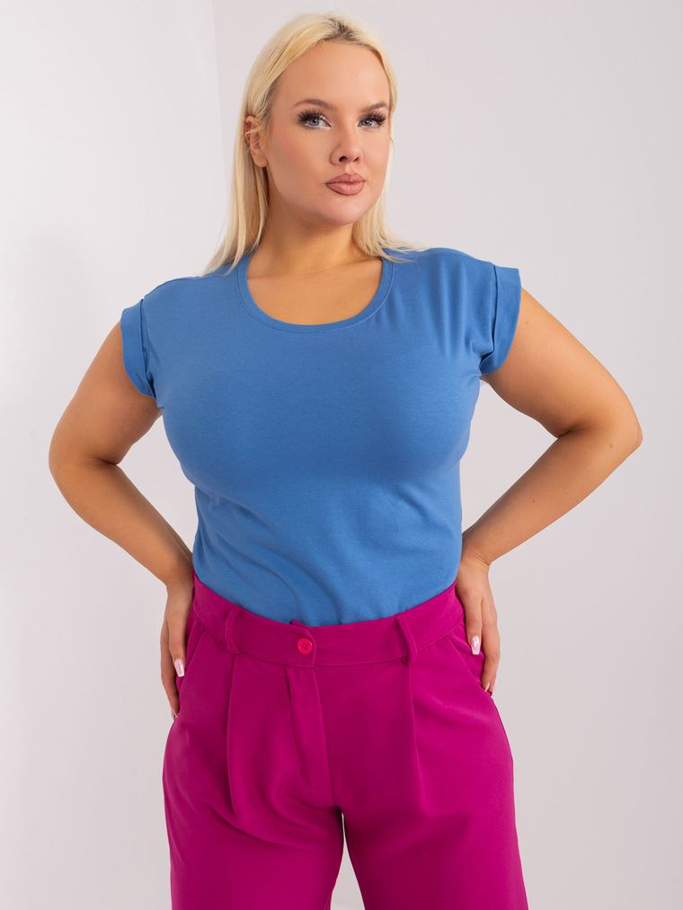T-shirt damski, plus size, niebieski, Basic Feel Good