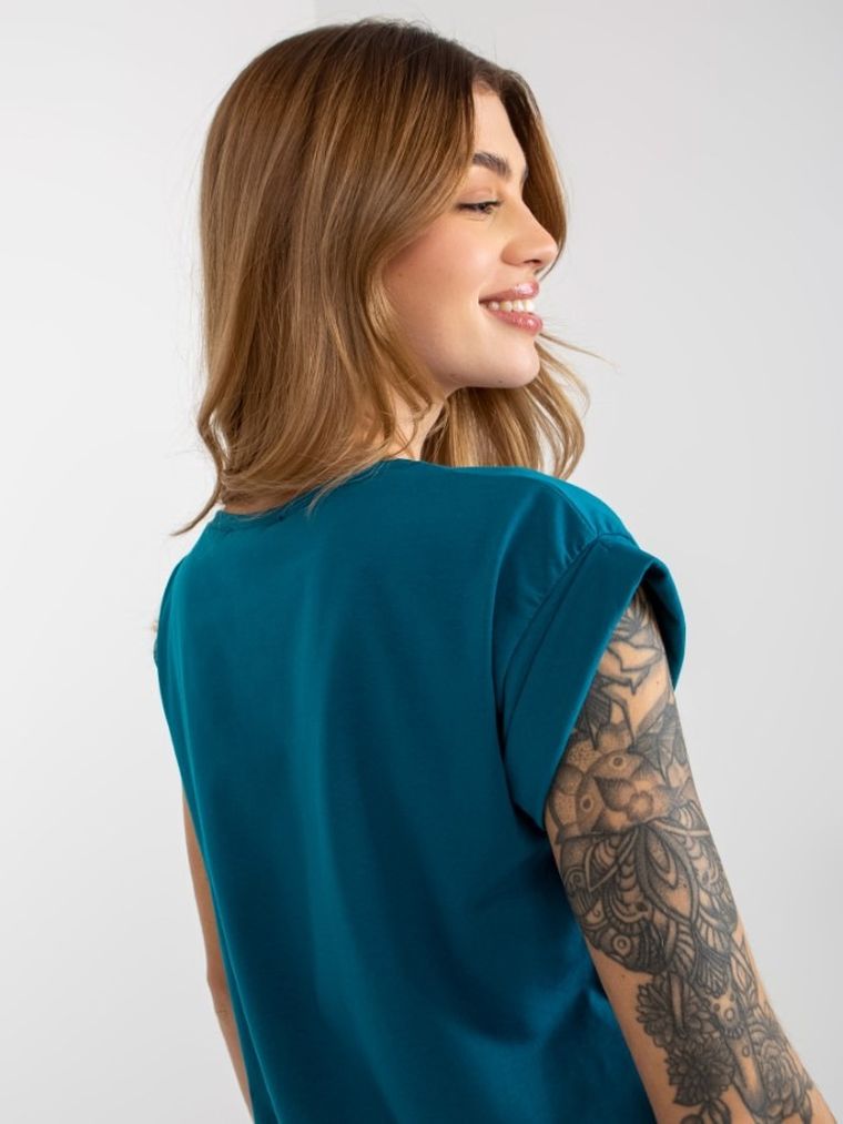 T-shirt damski, turkusowy, Basic Feel Good