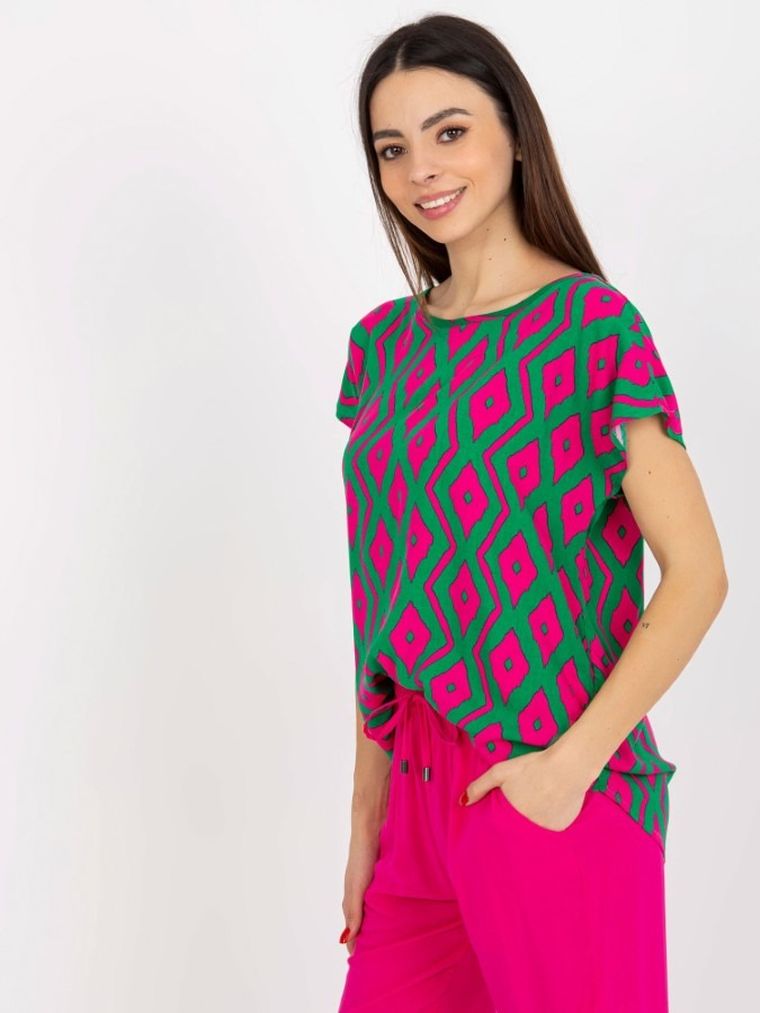 T-shirt damski, zielono-różowy, Sublevel