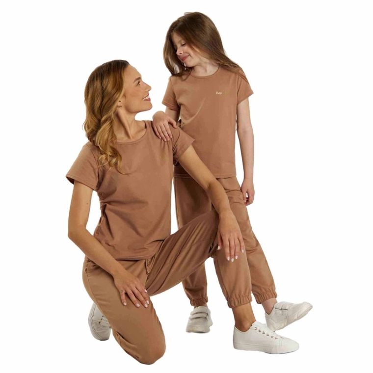 T-shirt dziewczęcy, brązowy, Tup Tup