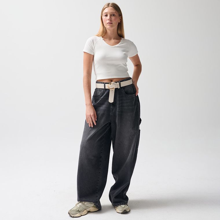 T-shirt prążkowany z domieszką modalu NOWEAR