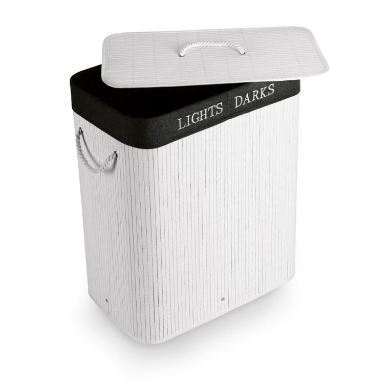 Tadar, kosz bambusowy, 2 komory, biały, 105l, 52-32-63 cm