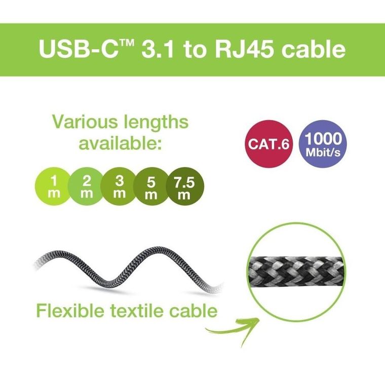 Techly, RJ45, kabel sieciowy, USB-C, 3m