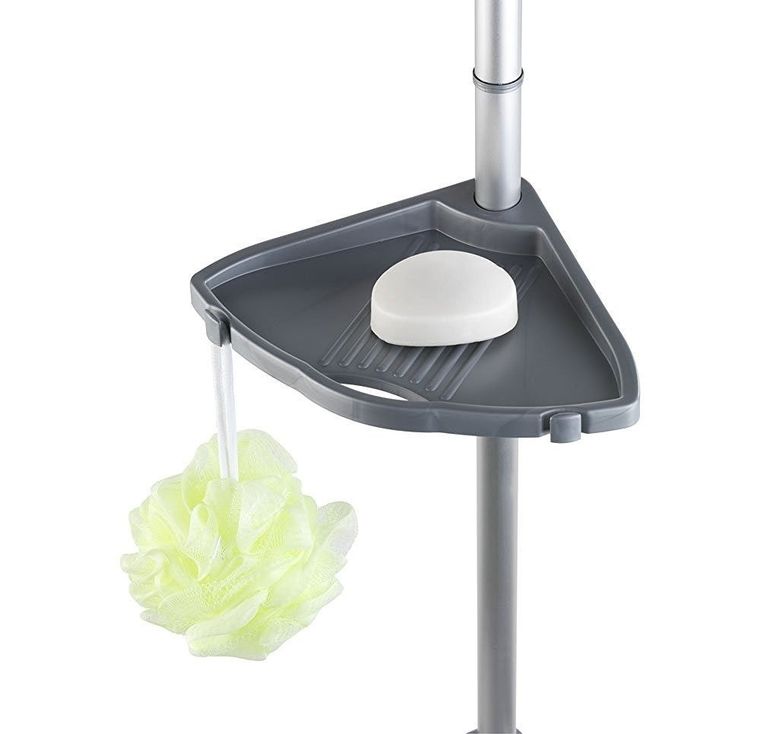 Teleskopowa półka łazienkowa, narożna, 4 poziomy, szara