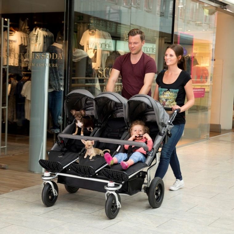 TFK, Trio Twist Triplet, wózek potrójny spacerowy, szary