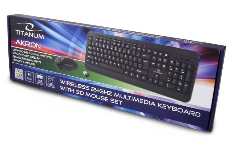 Titanum, klawiatura + mysz, Akron, TK109 USB 2.0, czarny, optyczna, 1600 DPI