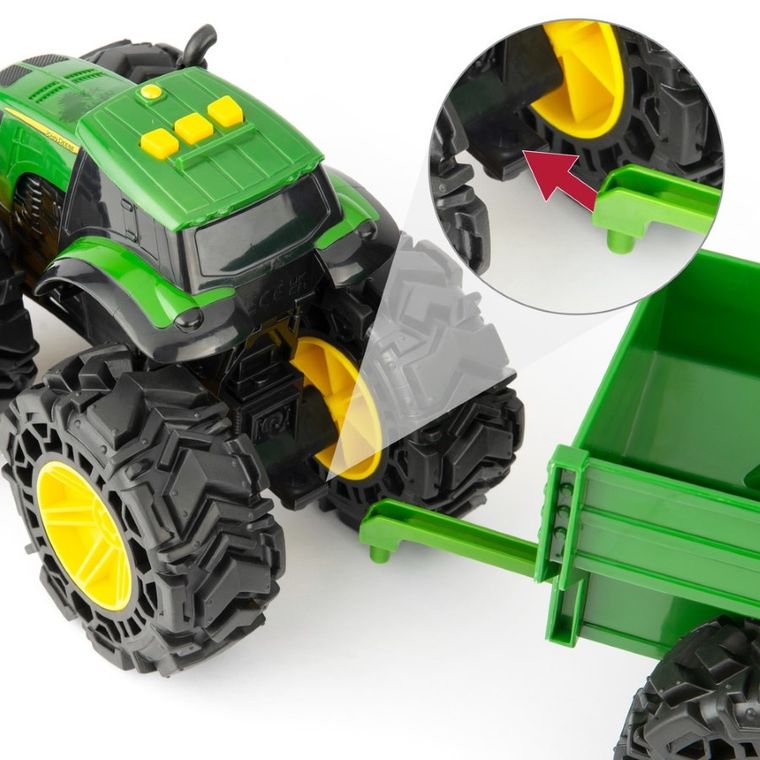 Tomy, Monster Treads, John Deere z przyczepą, pojazd