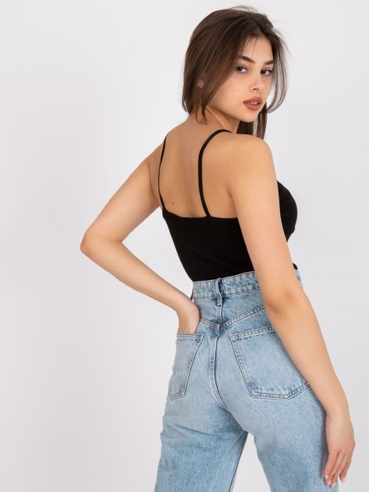 Top damski, prążkowany, czarny, Och Bella