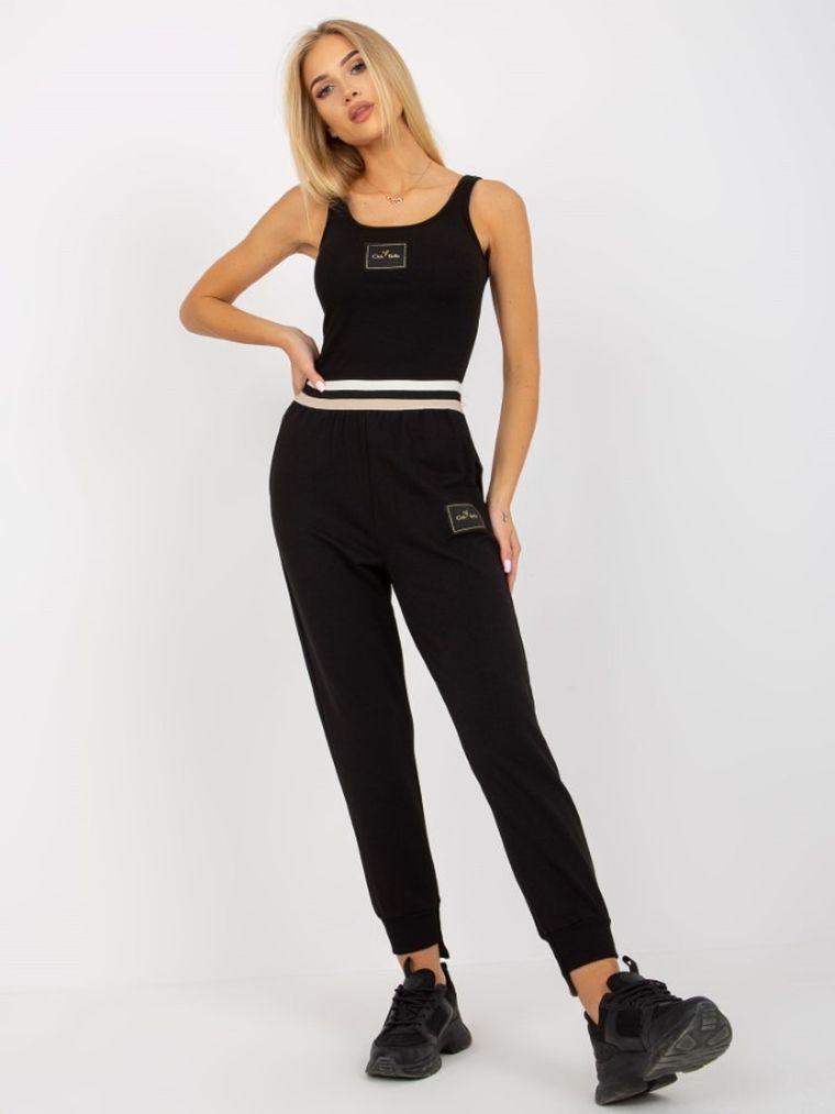 Top damski, prążkowany, czarny, Och Bella