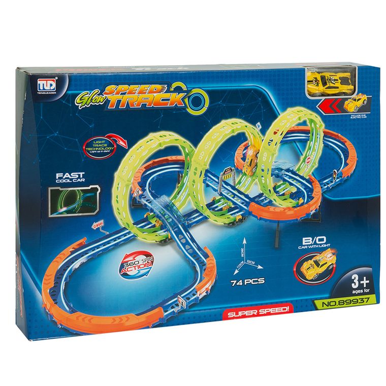 Tor wyścigowy, świecący w ciemności, zestaw z samochodem