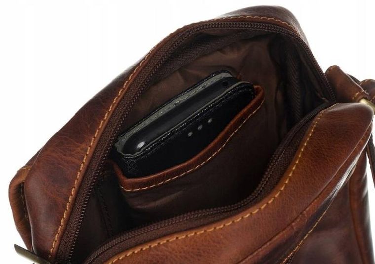 Torba listonoszka, brązowa, skórzana, Peterson