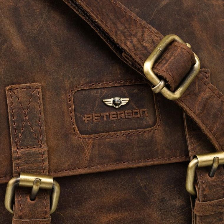 Torba listonoszka, brązowa, skórzana, Peterson