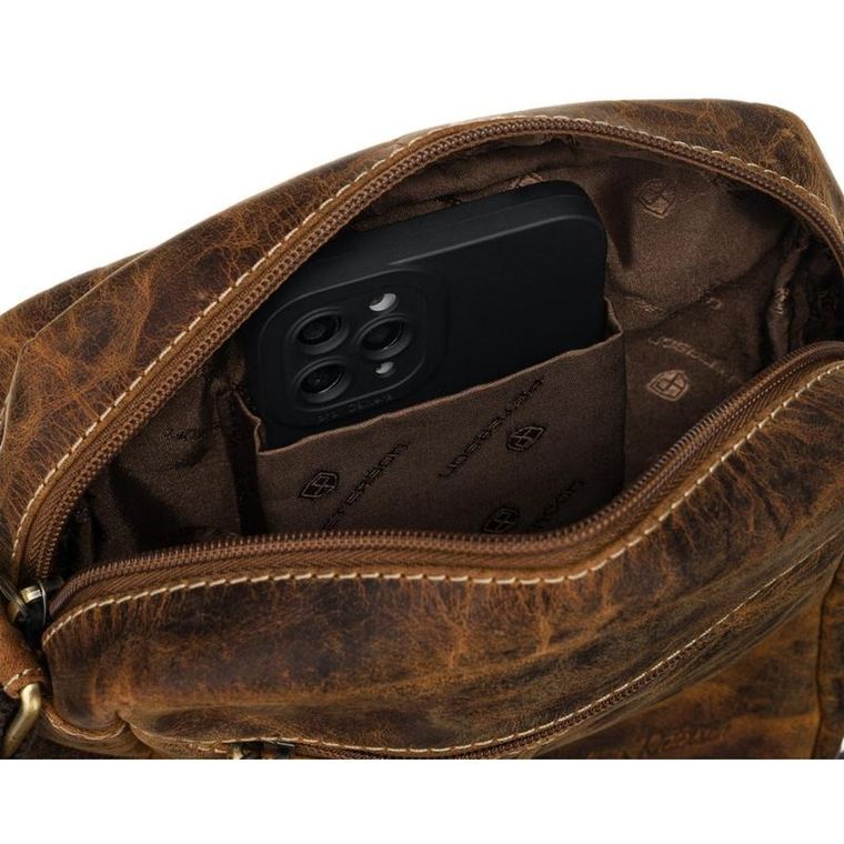 Torba listonoszka, brązowa, skórzana, Peterson