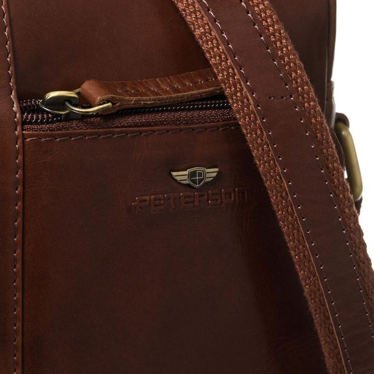 Torba listonoszka, brązowa, skórzana, Peterson