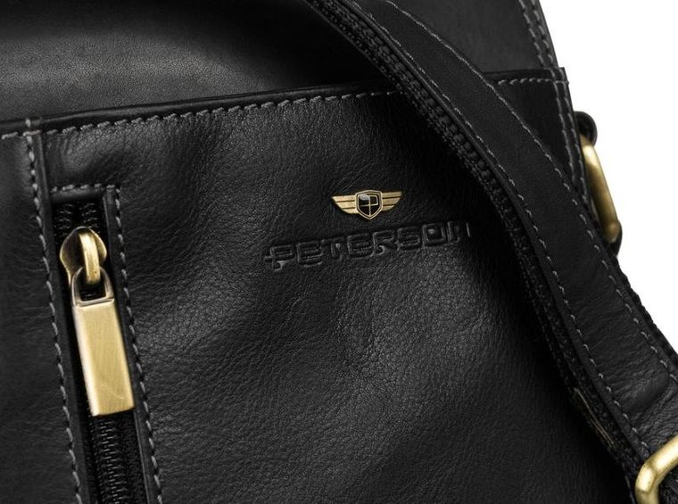 Torba listonoszka, czarna, skórzana, Peterson