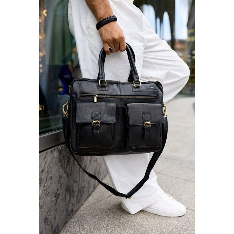 Torba na laptopa, czarna, skórzana, 13,3", Peterson