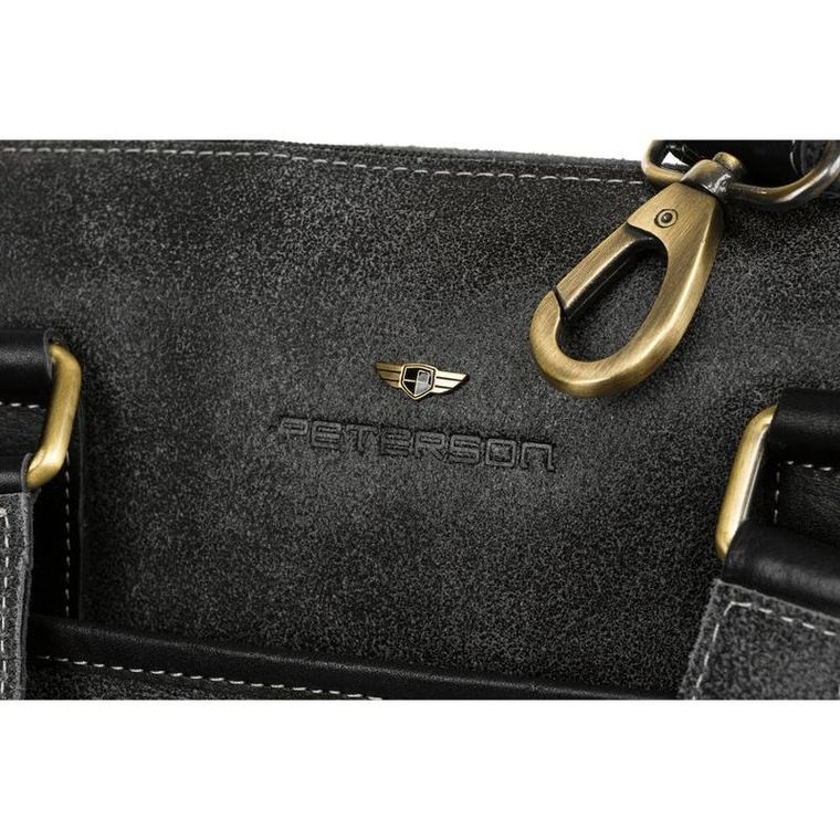 Torba na laptopa, czarna, skórzana, Peterson