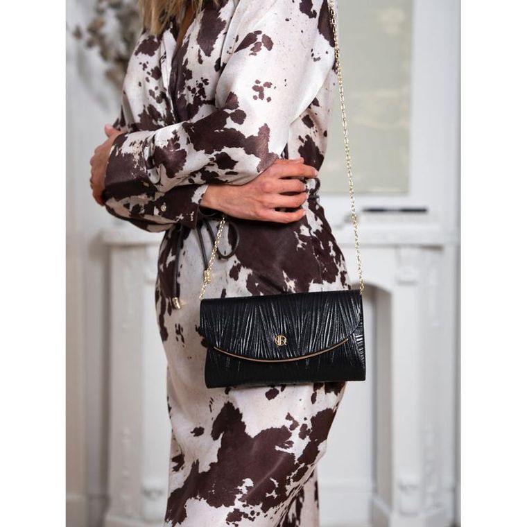 Torebka kopertówka, czarna, skóra ekologiczna, Rovicky