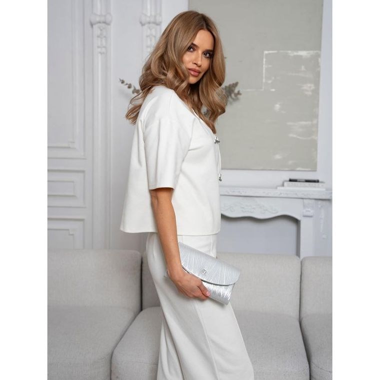 Torebka kopertówka, srebrna, skóra ekologiczna, Rovicky