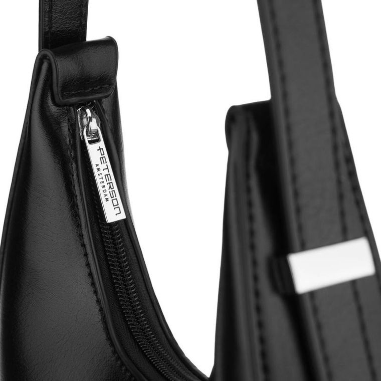 Torebka listonoszka, bagietka, czarna, skóra ekologiczna, Peterson