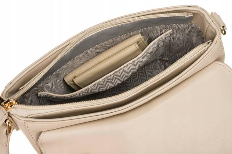 Torebka listonoszka, beżowa, skóra ekologiczna, Peterson