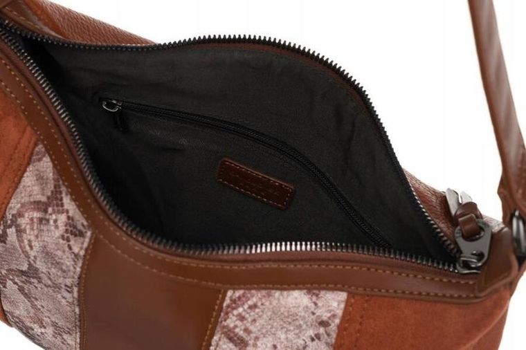 Torebka listonoszka, brązowa, skóra ekologiczna, David Jones