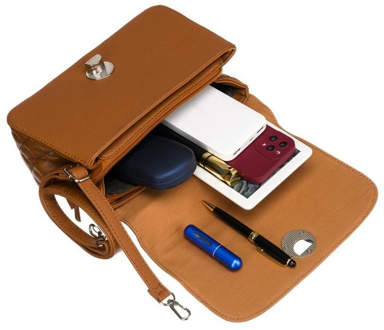 Torebka listonoszka, brązowa, skóra ekologiczna, David Jones