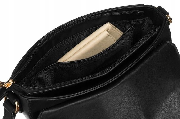 Torebka listonoszka, czarna, skóra ekologiczna, Peterson