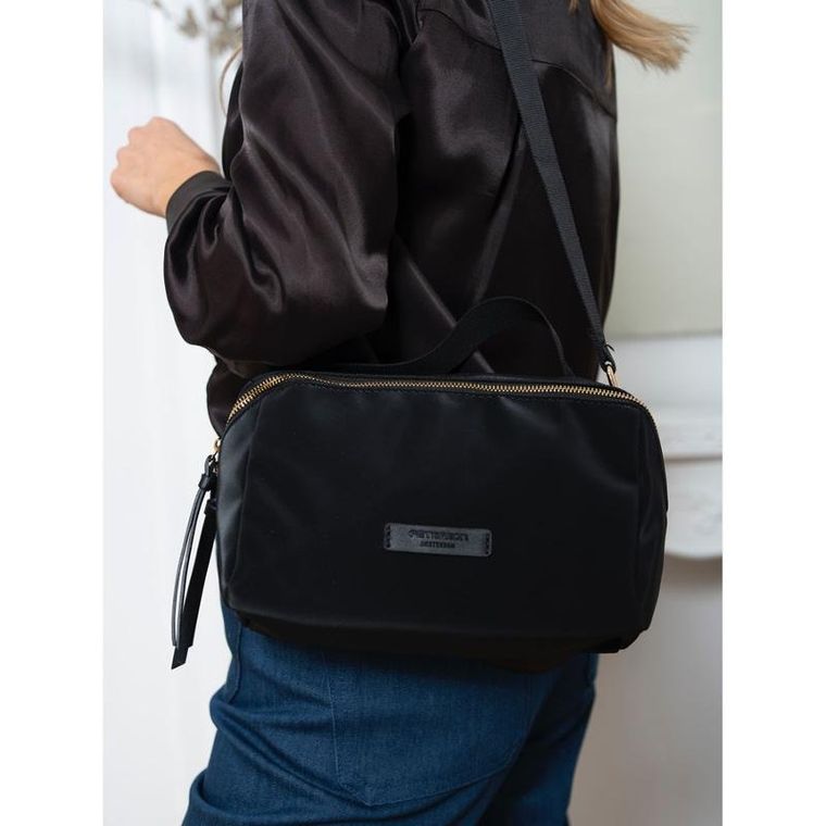 Torebka listonoszka, czarna, skóra ekologiczna, Petreson