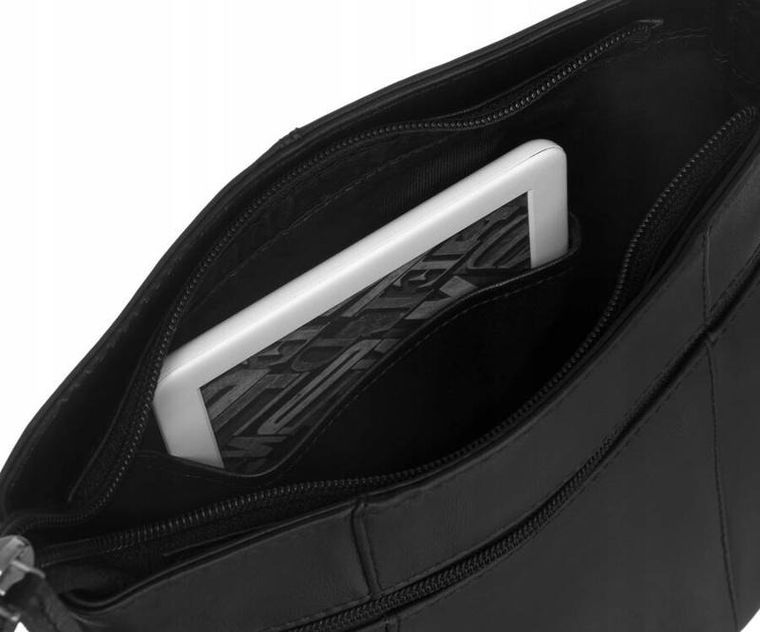 Torebka listonoszka, czarna, skórzana, Peterson