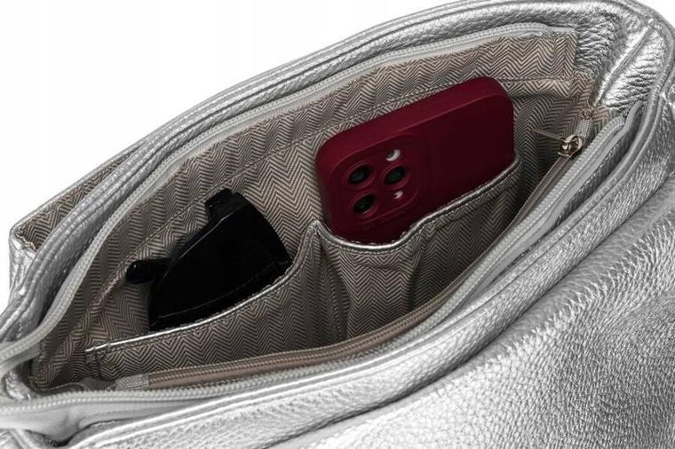 Torebka listonoszka, srebrna, skóra ekologiczna, Rovicky