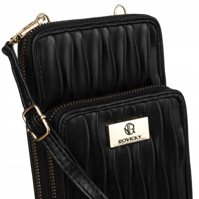 Torebka-portfel, czarna, skóra ekologiczna, Rovicky