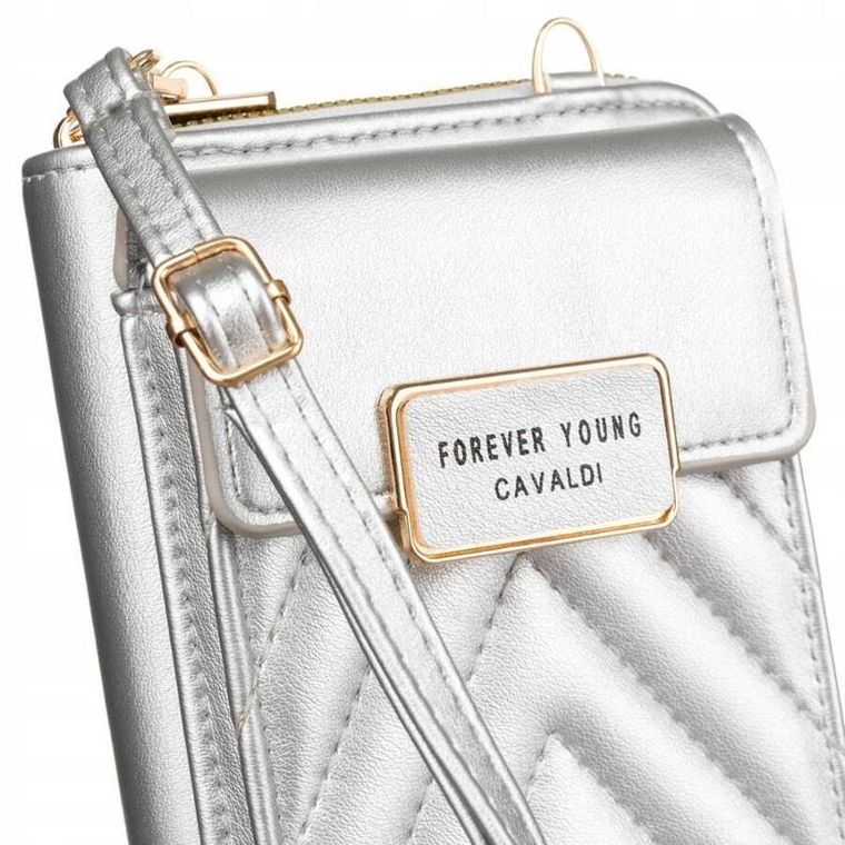 Torebka-portfel, srebrna, skóra ekologiczna, Cavaldi
