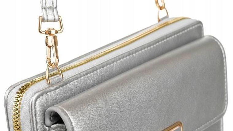 Torebka-portfel, srebrna, skóra ekologiczna, Cavaldi