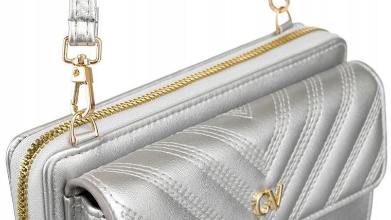 Torebka-portfel, srebrna, skóra ekologiczna, Cavaldi