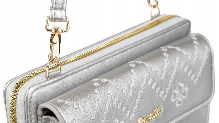 Torebka-portfel, srebrna, skóra ekologiczna, Cavaldi