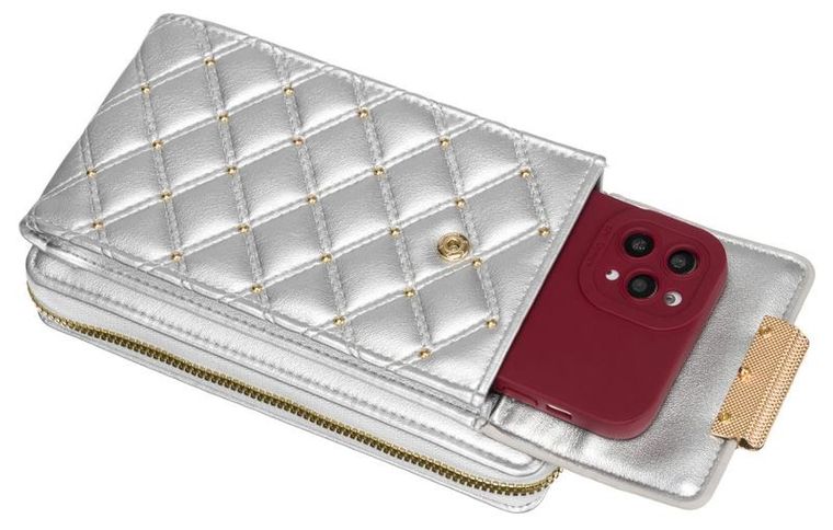 Torebka-portfel, srebrna, skóra ekologiczna, Cavaldi