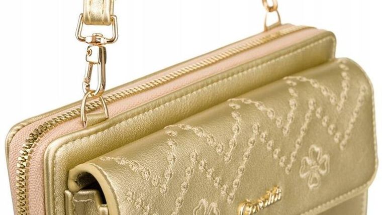 Torebka-portfel, złota, skóra ekologiczna, Cavaldi