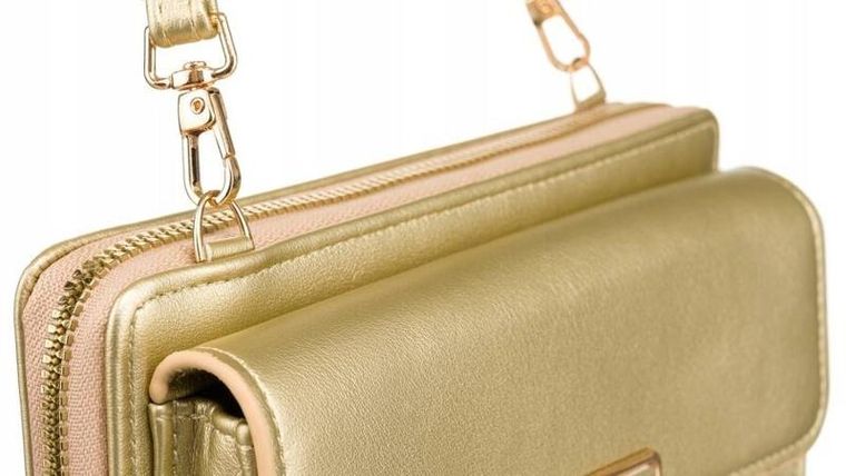 Torebka-portfel, złota, skóra ekologiczna, Cavaldi