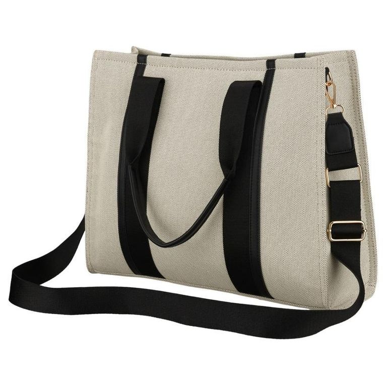 Torebka shopper, beżowo-czarna, Rovicky