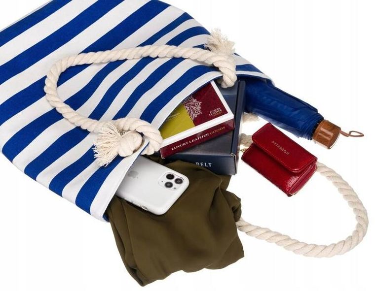 Torebka shopper, biało-niebieska, plażowa