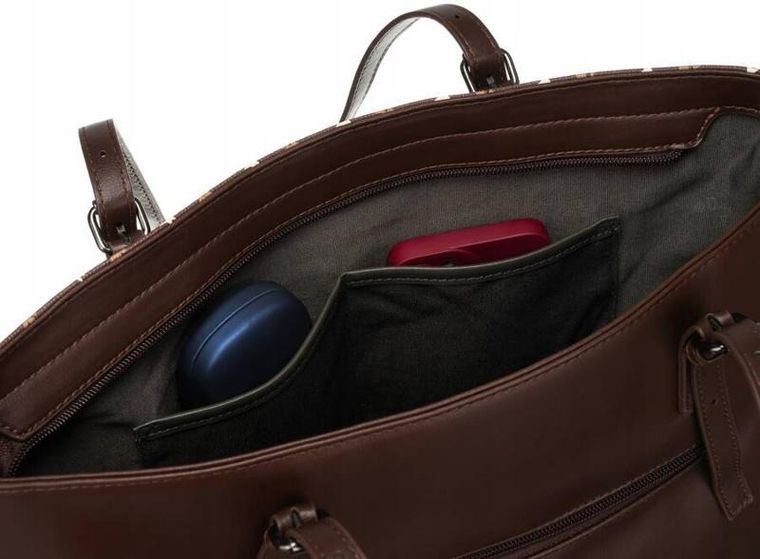 Torebka shopper, brązowa, skóra ekologiczna, David Jones