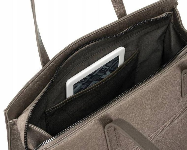 Torebka shopper, brązowa, skóra ekologiczna, David Jones