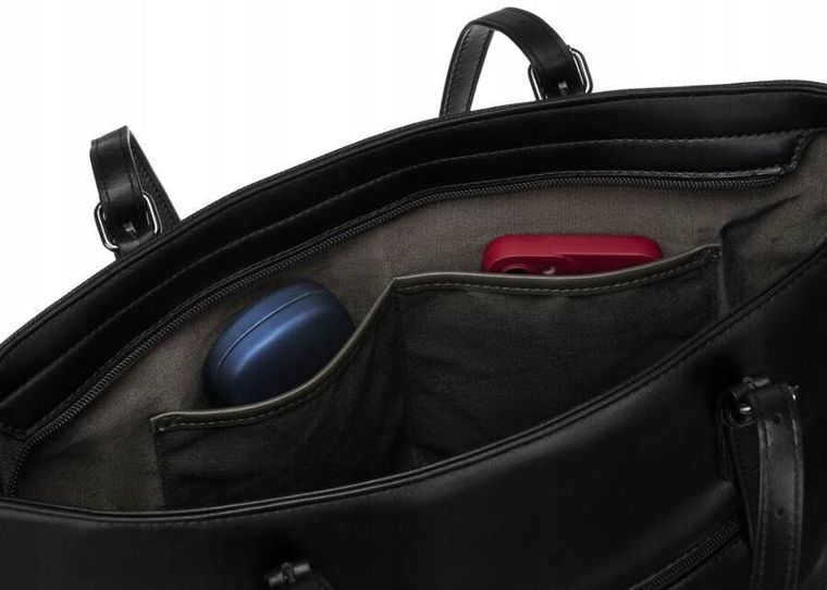 Torebka shopper, czarna, skóra ekologiczna, David Jones