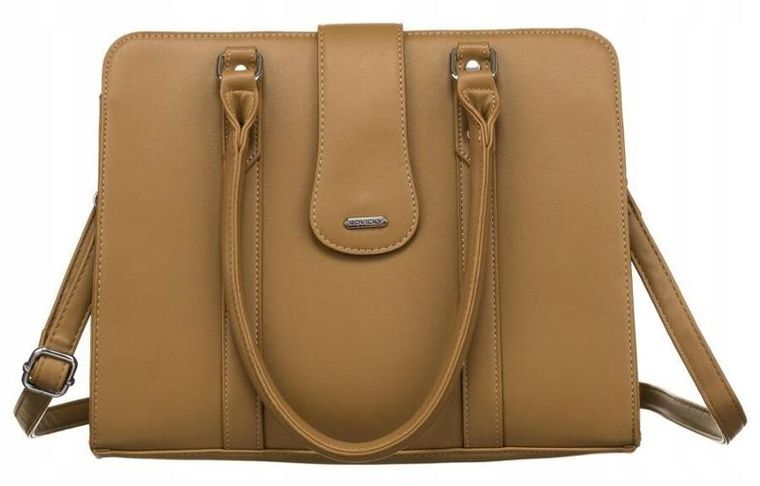Torebka shopper, jasnobrązowa, skóra ekologiczna, Rovicky