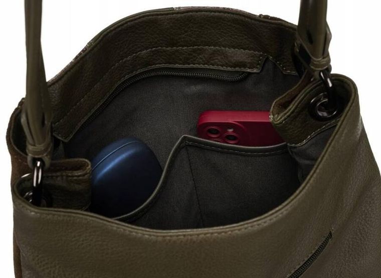 Torebka shopper, khaki, skóra ekologiczna, David Jones