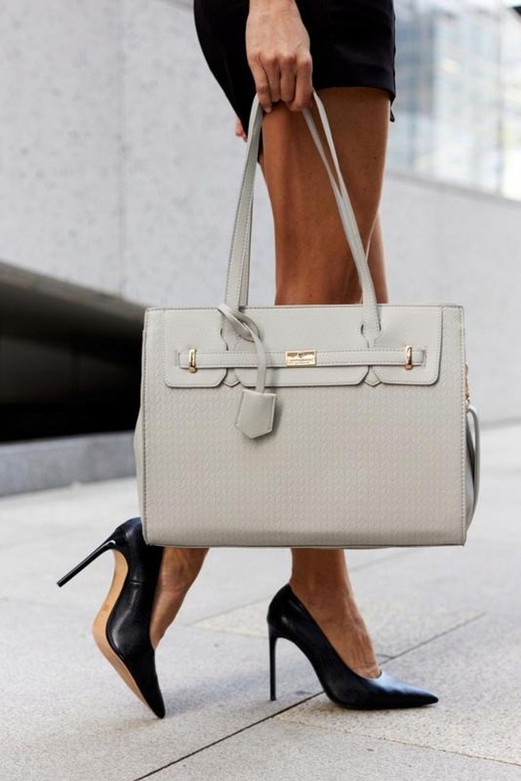 Torebka shopper, szara, skóra ekologiczna, Peterson