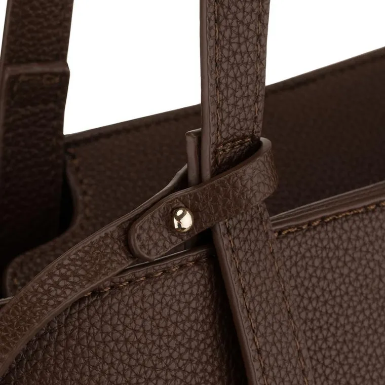 Torebka shopper z etui, brązowa, skóra ekologiczna, Peterson