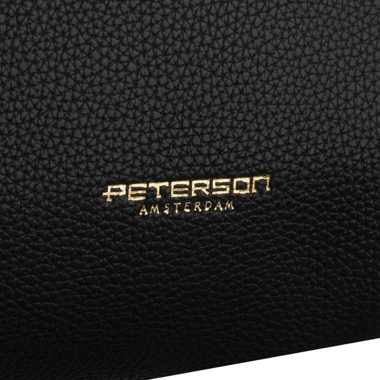 Torebka shopper z etui, czarna, skóra ekologiczna, Peterson